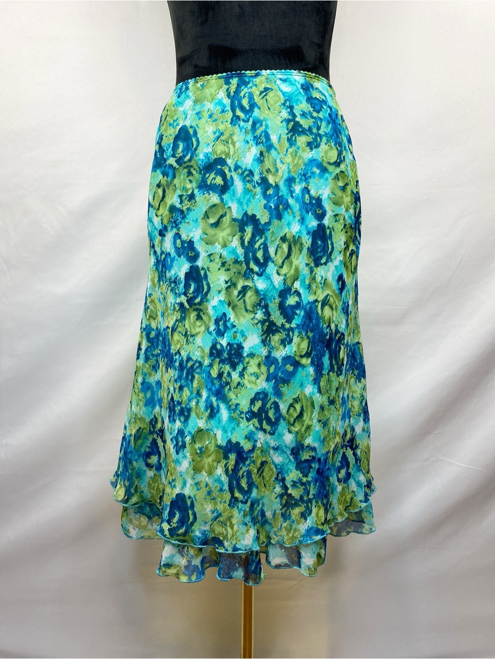 Vintage Y2K Notations Watercolor Floral Layered Midi Skirt Size Large